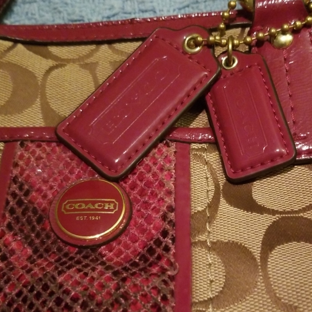 Coach Purse Signature Fabric With Python Stripe - image 2